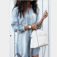 New 2021  Fashion Women Denim Shirt Vintage Blue Jean Blouses Casual Long Sleeve Ladies Tops Blouse Femme