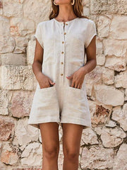 Lizakosht summer new fashion short-sleeved round neck tooling jumpsuit shorts casual waist slimming jumpsuit