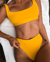 High Waist Bathing Suits Push Up Sexy Yellow Swimsuit Women Sport Crop Bikini Sets Woman Beach Swimwear Brazilian Clothes