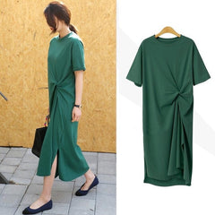 Summer Dress Casual 2021 Black Shirt Dress Midi Women Korean Style Clothes Side Split Ladies 4XL Plus size Short sleeve