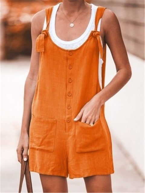 Large Size V Neck Strap Sexy Sleeveless Fashion Loose Casual Rompers Womens Jumpsuit Skinny New Summer Pockets Slim Playsuit Hot