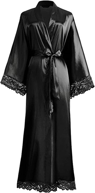 New Silk Satin Lace Robes Bridesmaid Bride Robes Wedding Long Robe Bathrobe Womens Robe Lingerie Robe