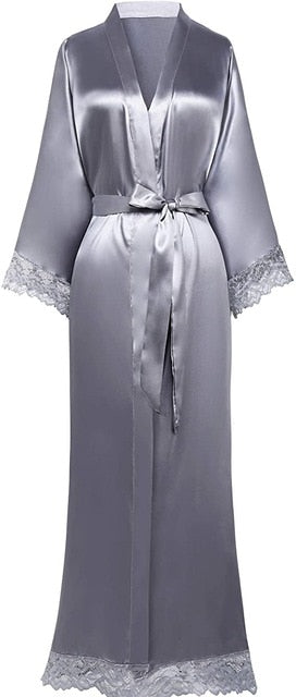 New Silk Satin Lace Robes Bridesmaid Bride Robes Wedding Long Robe Bathrobe Womens Robe Lingerie Robe