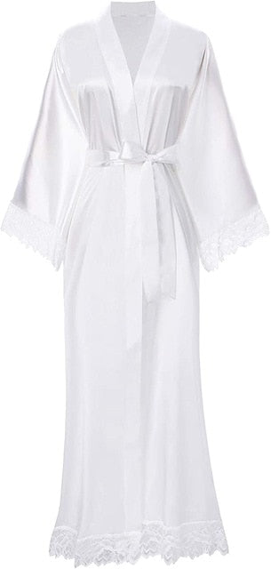 New Silk Satin Lace Robes Bridesmaid Bride Robes Wedding Long Robe Bathrobe Womens Robe Lingerie Robe