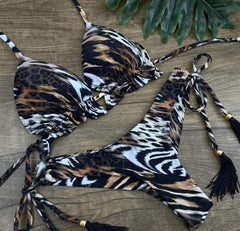 Sexy Floral Print Bikinis Striped Patchwork Swimsuit Women Bandage Bikini Set Swimwear Brazilian Beachwear New Bathing Suit