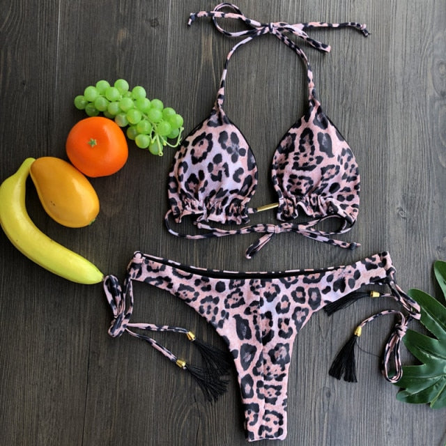 Sexy Floral Print Bikinis Striped Patchwork Swimsuit Women Bandage Bikini Set Swimwear Brazilian Beachwear New Bathing Suit