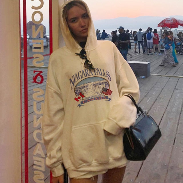 Vintage White Angel Print Hoodie Women  Autumn White Cotton Long Sleeve Zipper Tops Female Casual Chic Streetwear Hoodied