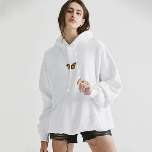 Vintage White Angel Print Hoodie Women  Autumn White Cotton Long Sleeve Zipper Tops Female Casual Chic Streetwear Hoodied