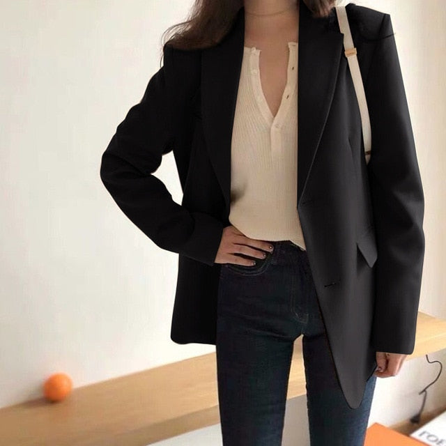 New Oversized Office Lady Jackets for Women Temperament Female Blazers Autumn Casual Long Sleeve Blazer Overcoats