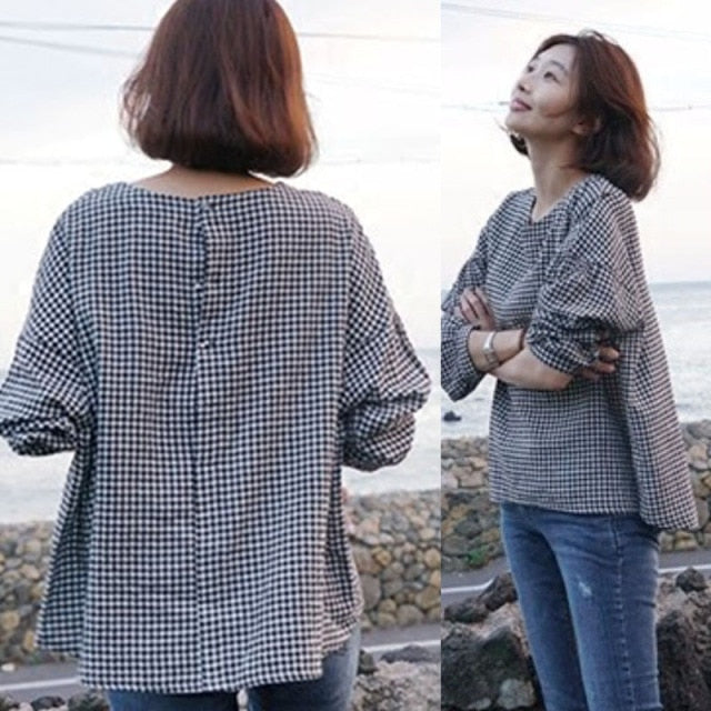 Fashion Plaid Women Tops and Blouses Female Casual Matching Color Long Sleeve Button Loose Plaid Shirt Top blusas mujer de moda