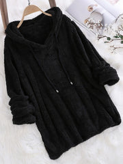 Women Long Sleeve Plush Hoodies Lady Autumn Winter Warm Solid Fluffy Hoody Flannel Pullover Pajama Loose Hooded Sweatshirts Top
