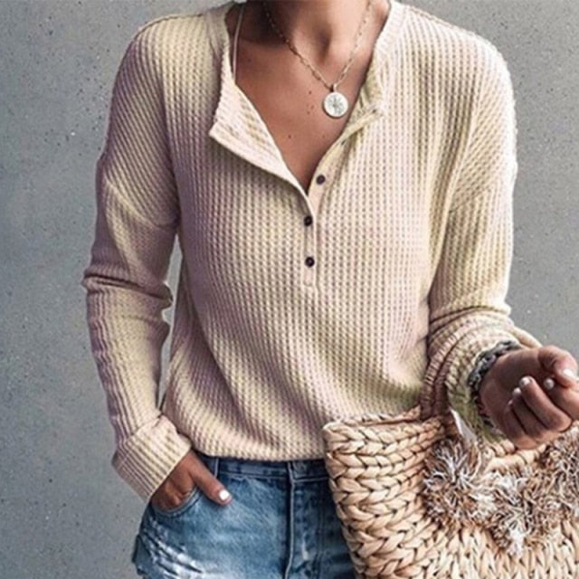 LIZAKOSHT  -  Women Clothing Autumn Spring Women Basic T Shirt New Fashion Long Sleeve V-Neck T Shirt Casual Slim Tops