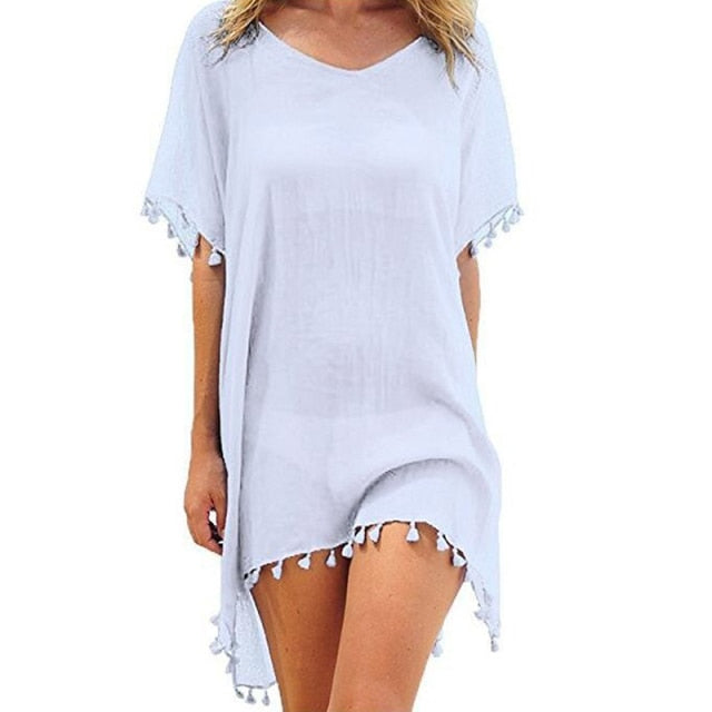 SFIT 2021  Cotton beach dress cover fashion swim cover-ups Long sleeve beachwear  shoulder bikini women cover up tunic new