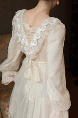 Sweet Lace Fairy Dress For Slim Lady Vintage Mori Girl Flare Sleeve Retro Princess Clothes Women Vestido De Mujer Elegantes