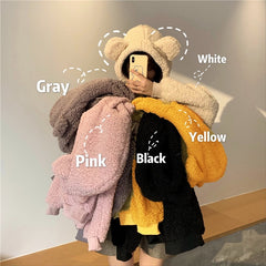 QRWR 2021  Women Hoodie Korean Style Winter Casual Cute Kawaii Warm Sweatshirt Loose Female Pocket Oversized Hoodies for Girls