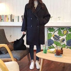 New Thin Wool Blend Coat Women Long Sleeve Turn-down Collar Outwear Jacket Casual Autumn Winter Elegant Overcoat Outwear