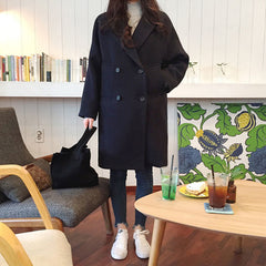 New Thin Wool Blend Coat Women Long Sleeve Turn-down Collar Outwear Jacket Casual Autumn Winter Elegant Overcoat Outwear