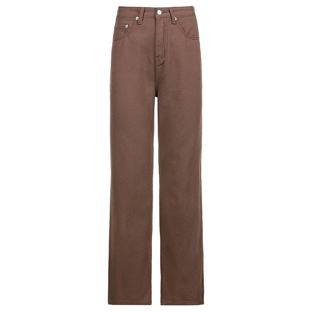 Vintage Y2K Baggy Brown Jeans Women Streetwear Loose High Waist Trousers Harajuku Fashion Cotton Denim Sweatpants Cuteandpsycho