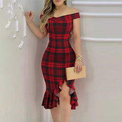 Elegant Slash Neck Glitter Party Dress Women Sexy Off Shoulder Club Midi Dress Spring Sleeveless Irregular Ruffle Bodycon Dress