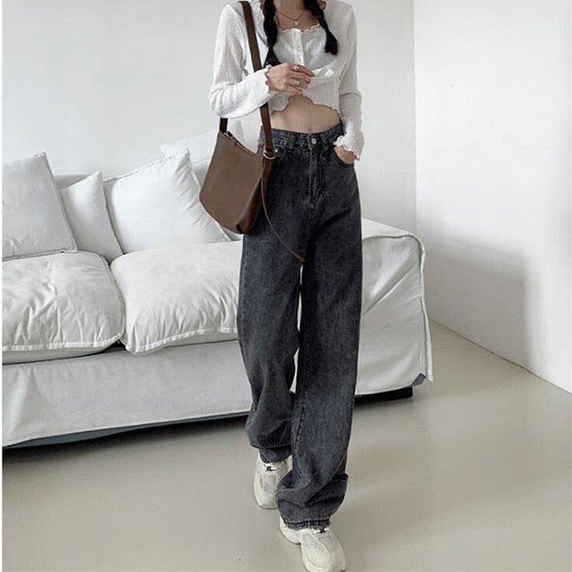 Woman Jeans High Waist Clothes Wide Leg Denim Clothing Blue Streetwear Vintage Quality 2021Fashion Harajuku Straight Pants