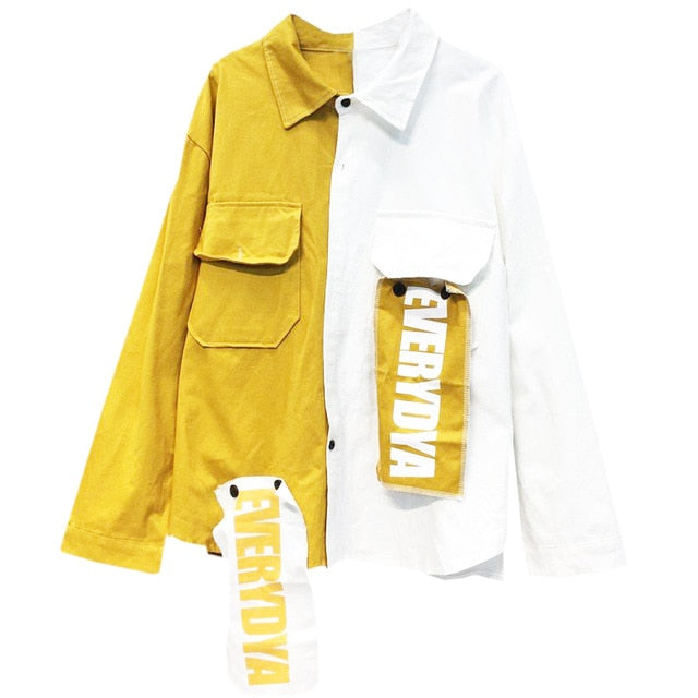Harajuku Oversize Patchwork Jacket Women 2021 Spring Autumn New Arrival Outwear Coat Hip Hop Streetwear Loose BF Style Jackets
