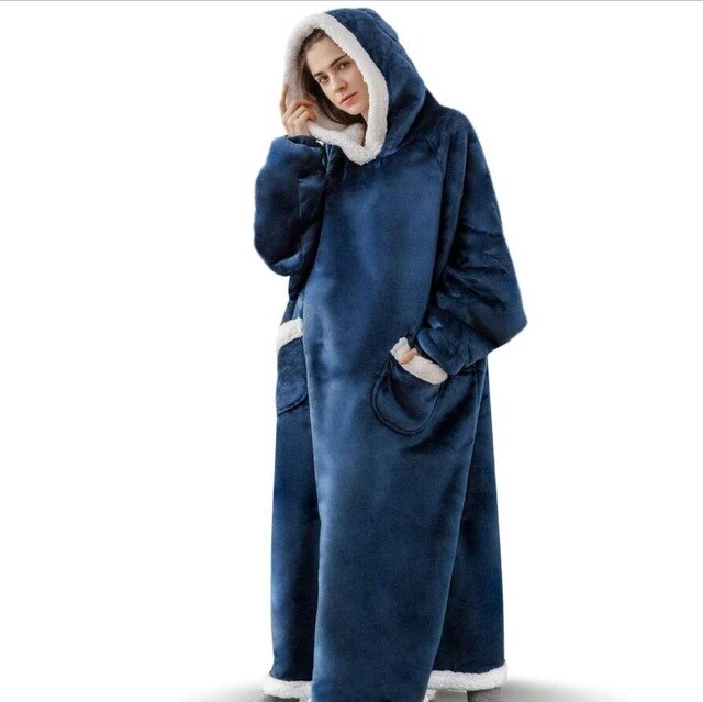 Super Long Flannel Blanket with Sleeves Winter Hoodies Sweatshirt Women Men Pullover Fleece Giant TV Blanket Oversized WF032