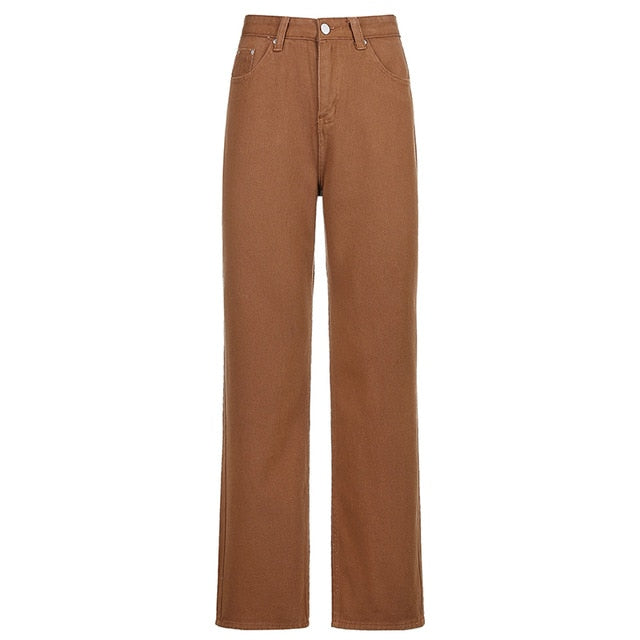 Vintage Y2K Baggy Brown Jeans Women Streetwear Loose High Waist Trousers Harajuku Fashion Cotton Denim Sweatpants Cuteandpsycho