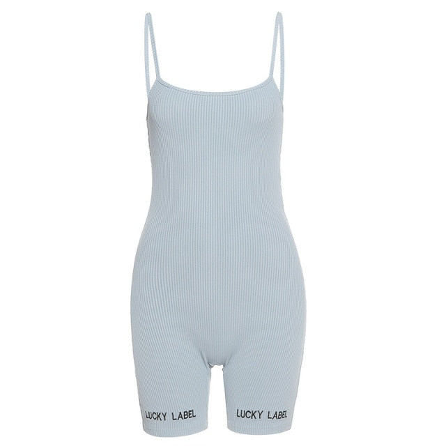 Suspenders Rompers Women Summer Playsuit Slash Neck Embroidery Elastic Streetwear Ribbed Bodysuit Sleeveless Slim