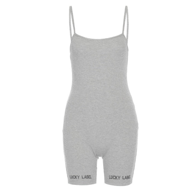 Suspenders Rompers Women Summer Playsuit Slash Neck Embroidery Elastic Streetwear Ribbed Bodysuit Sleeveless Slim