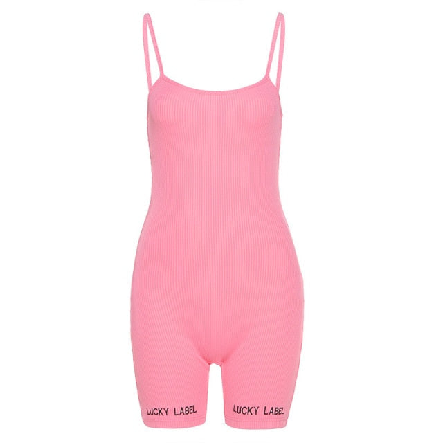 Suspenders Rompers Women Summer Playsuit Slash Neck Embroidery Elastic Streetwear Ribbed Bodysuit Sleeveless Slim
