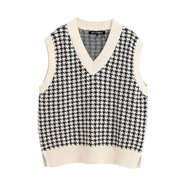 Tops girl Sweater Vest women jumper V Neck pullover Knitted Vests Women y2k Preppy Style Crop Top Autumn solid outfi