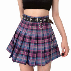 Harajuku Plaid Skirt Women 2021 New y2k High Waist Mini Tennis Skirts Uniform Chain Pocket A-line Streetwear Vintage Free Belt