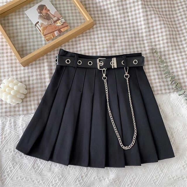 Harajuku Plaid Skirt Women 2021 New y2k High Waist Mini Tennis Skirts Uniform Chain Pocket A-line Streetwear Vintage Free Belt
