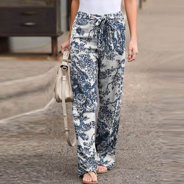 Vintage Printed Pants Women's Autumn Trousers ZANZEA 2021 Casual Elastic Waist Pantalon Palazzo Female Drawstring Long Turnip