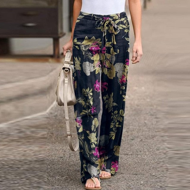 Vintage Printed Pants Women's Autumn Trousers ZANZEA 2021 Casual Elastic Waist Pantalon Palazzo Female Drawstring Long Turnip