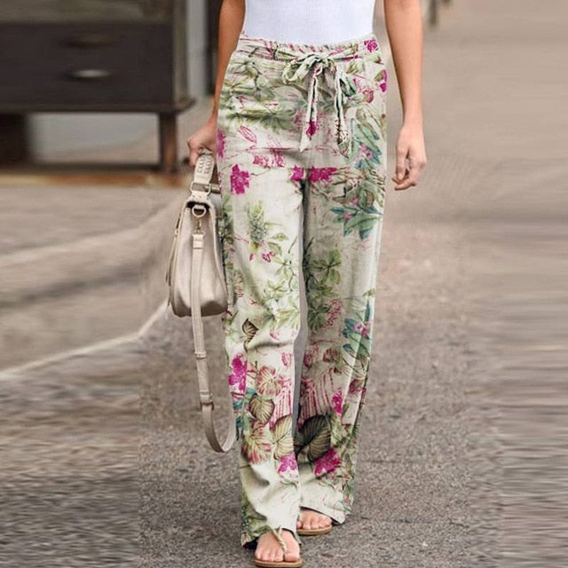 Vintage Printed Pants Women's Autumn Trousers ZANZEA 2021 Casual Elastic Waist Pantalon Palazzo Female Drawstring Long Turnip