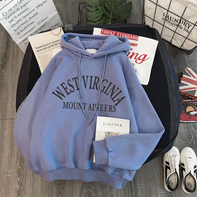 Women's Winter Plus Velvet Thick Hooded Sweatshirt Letter Pullover Harajuku Loose Wild Long-sleeved Korean Tops Hoodie
