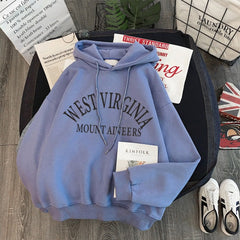 Women's Winter Plus Velvet Thick Hooded Sweatshirt Letter Pullover Harajuku Loose Wild Long-sleeved Korean Tops Hoodie