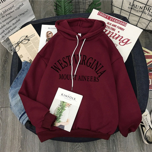 Women's Winter Plus Velvet Thick Hooded Sweatshirt Letter Pullover Harajuku Loose Wild Long-sleeved Korean Tops Hoodie