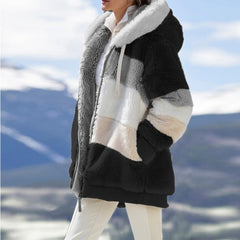 Winter Fashion Women's Coat New Casual Hooded Zipper Ladies Clothes Cashmere Women Jacket Stitching Plaid Ladies Coats