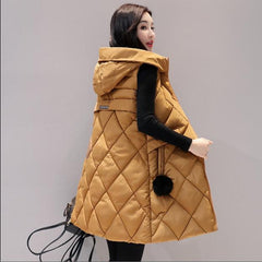 Plus Size Womens Hooded Long Section Vest Coats Large Size Winter Autumn Sleeveless Cotton Padded Jackets Warm Waistcoats K1194