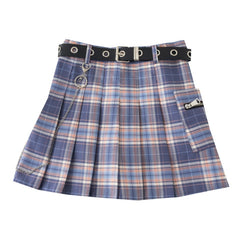 Harajuku Plaid Skirt Women 2021 New y2k High Waist Mini Tennis Skirts Uniform Chain Pocket A-line Streetwear Vintage Free Belt