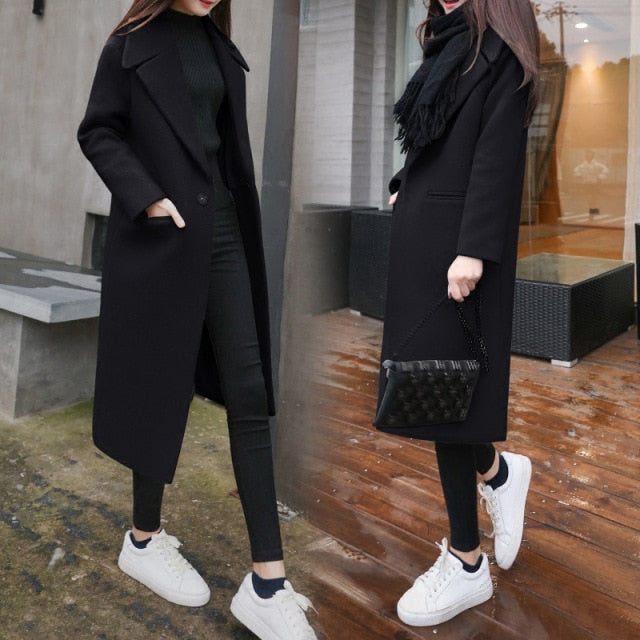 Women's Winter Black Long Wool Coat Outerwear 2021 Ladies Trench Korean Fashion Female Loose Warm Clothes Windbreaker Caramel