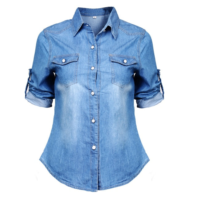 Lizakosht  S-XL Streetwear Clothes 2021  Button Women Shirts New Womens Retro Jean Soft Denim Long Sleeve Casual Shirt Tops Blouse
