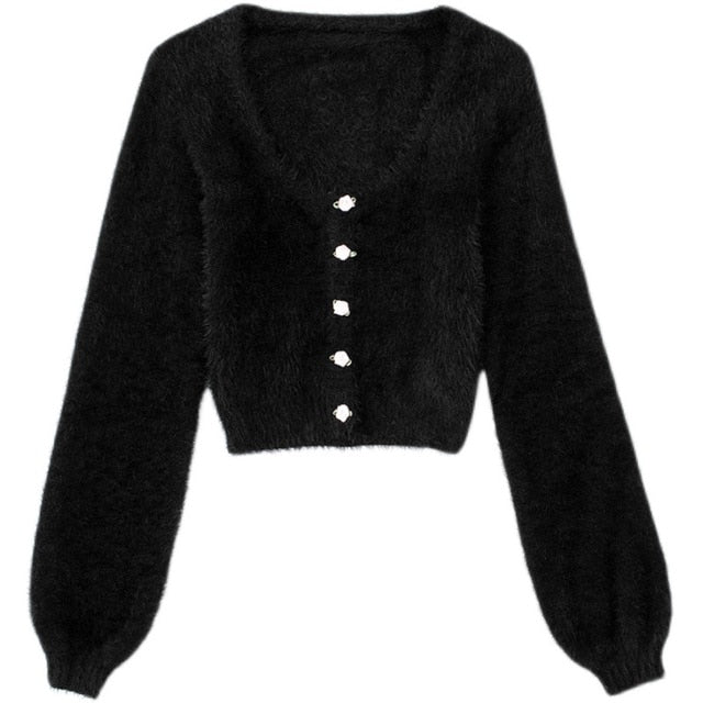 Fall long sleeve top woman sweaters korean knitted cropped cardigan women Christmas sweater vintage flower cardigan fuzzy