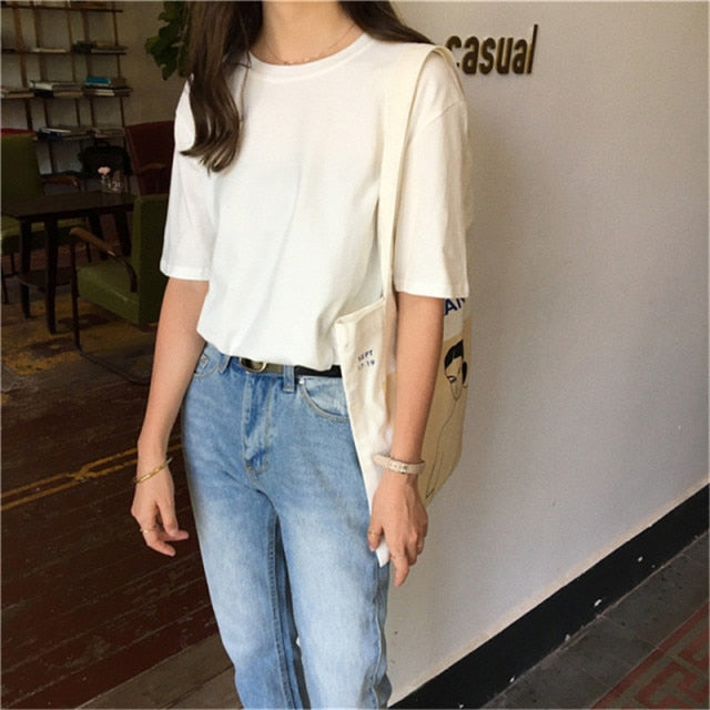 95% Cotton Candy Colors T Shirt Summer Women Loose Solid Tee Shirt Female Short Sleeve Tops Tees Causal O-Neck Basic T-shirt