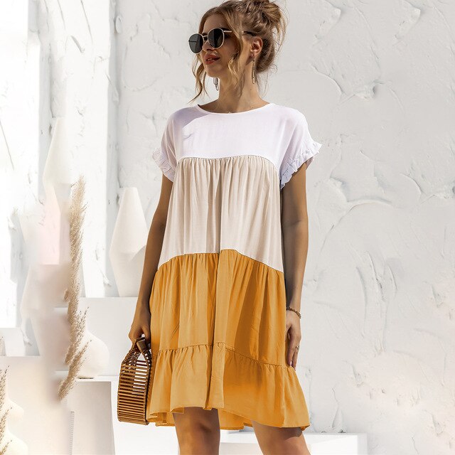 Summer Women OverSize Loose Dress 2021 New Arrival Ladies Casual Short Sleeve Big Ruffles Cupcake Dress Female Beach Dresses