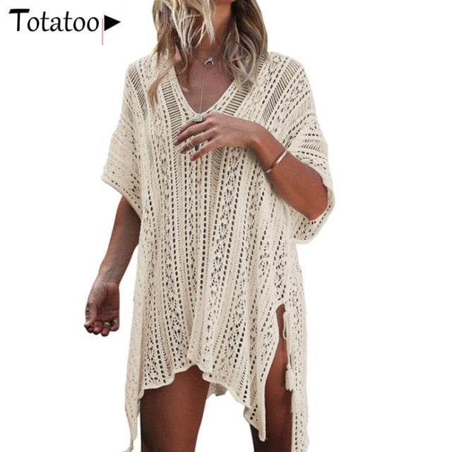 Lizakosht Backless Sexy Knitted Dress Women 2021 Summer Long Sleeve Open Back See Through Beach Cover Mini Dress Femme Clubwear