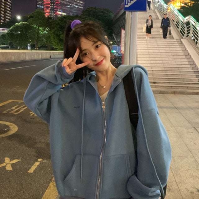zip-up Harajuku Hoodies For Women clothes Hooded long Sleeve Jumper Hooded Regular Coat Casual korean style Sweatshirt Spring