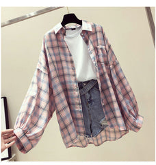 Korean Style Plaid Classic Loose Shirts Blouse Women Daily All-match Cute Student Women Clothing Fashion Vintage Shirt